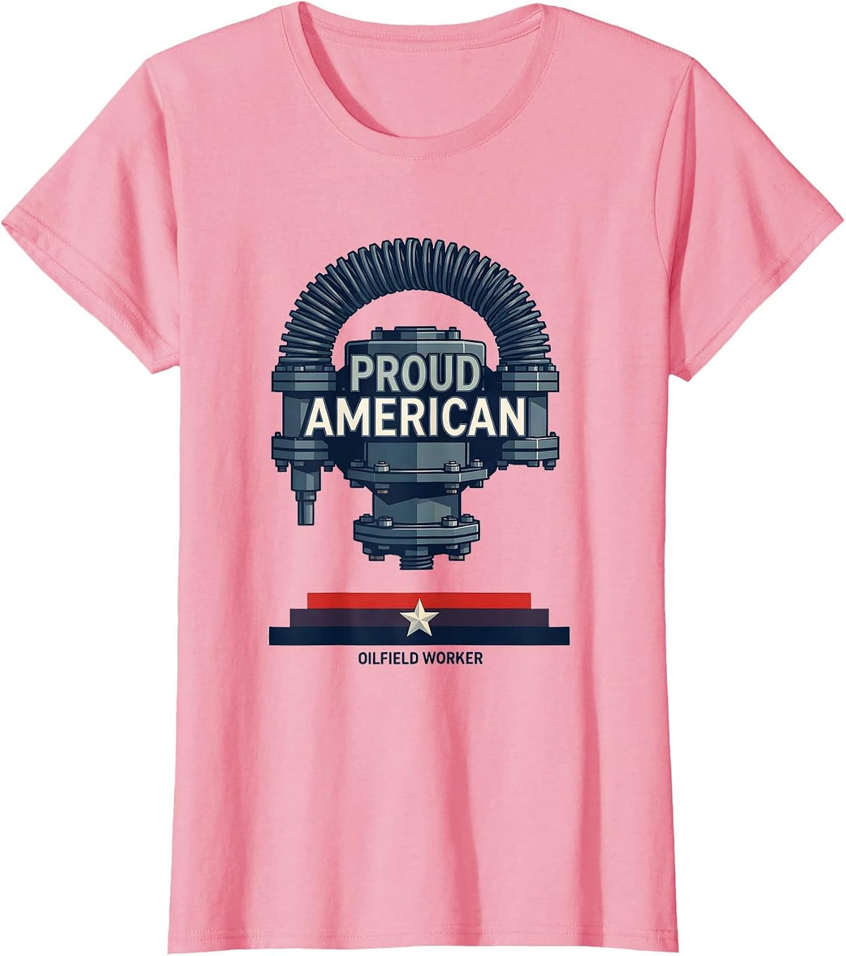 Women's Proud American Oilfield Worker Flat Vector Patriotic T-Shirt - Pink