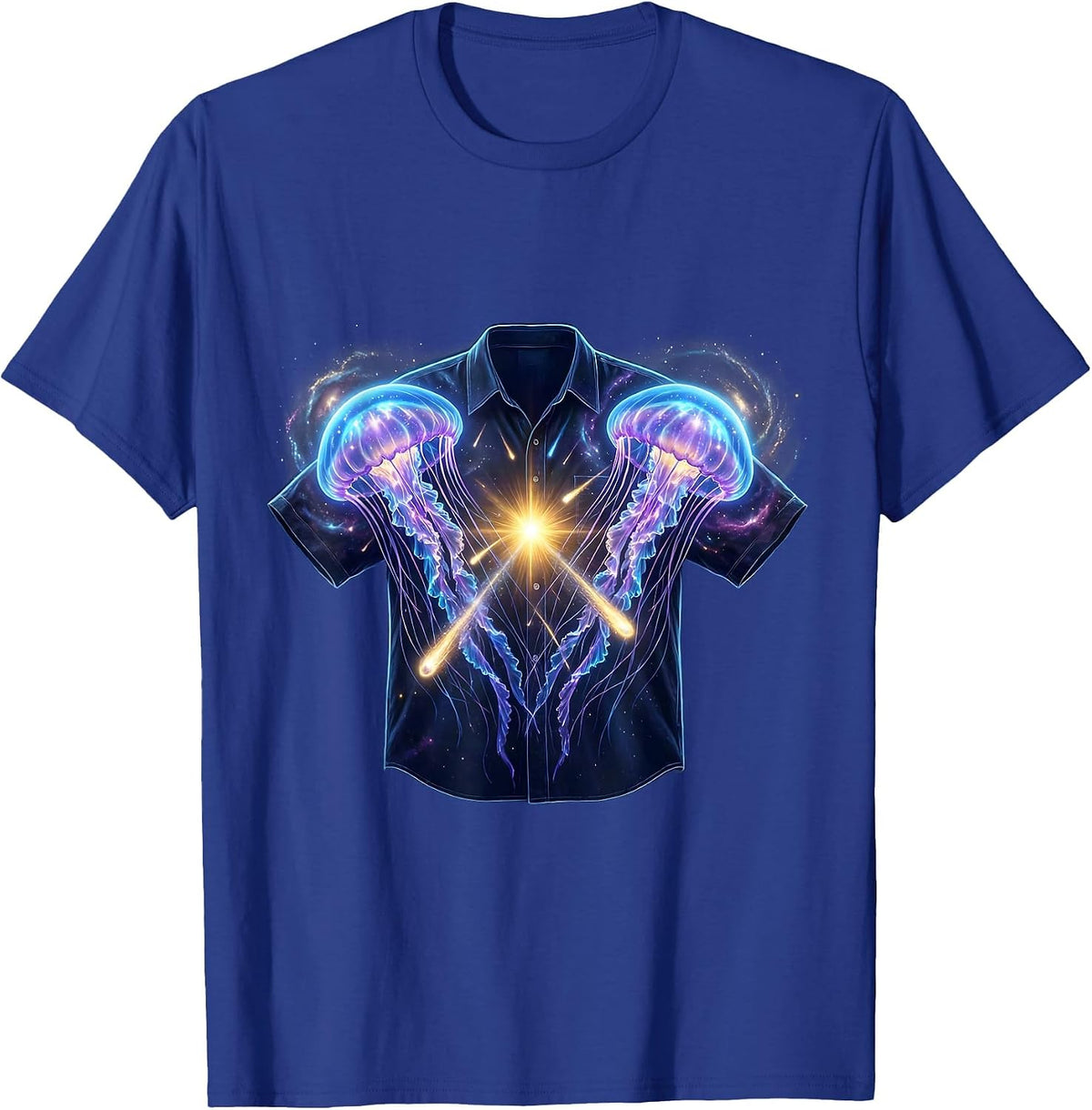 Men's Celestial Jellyfish Cosmic Matching Halloween Couple T-Shirt - Royal Blue