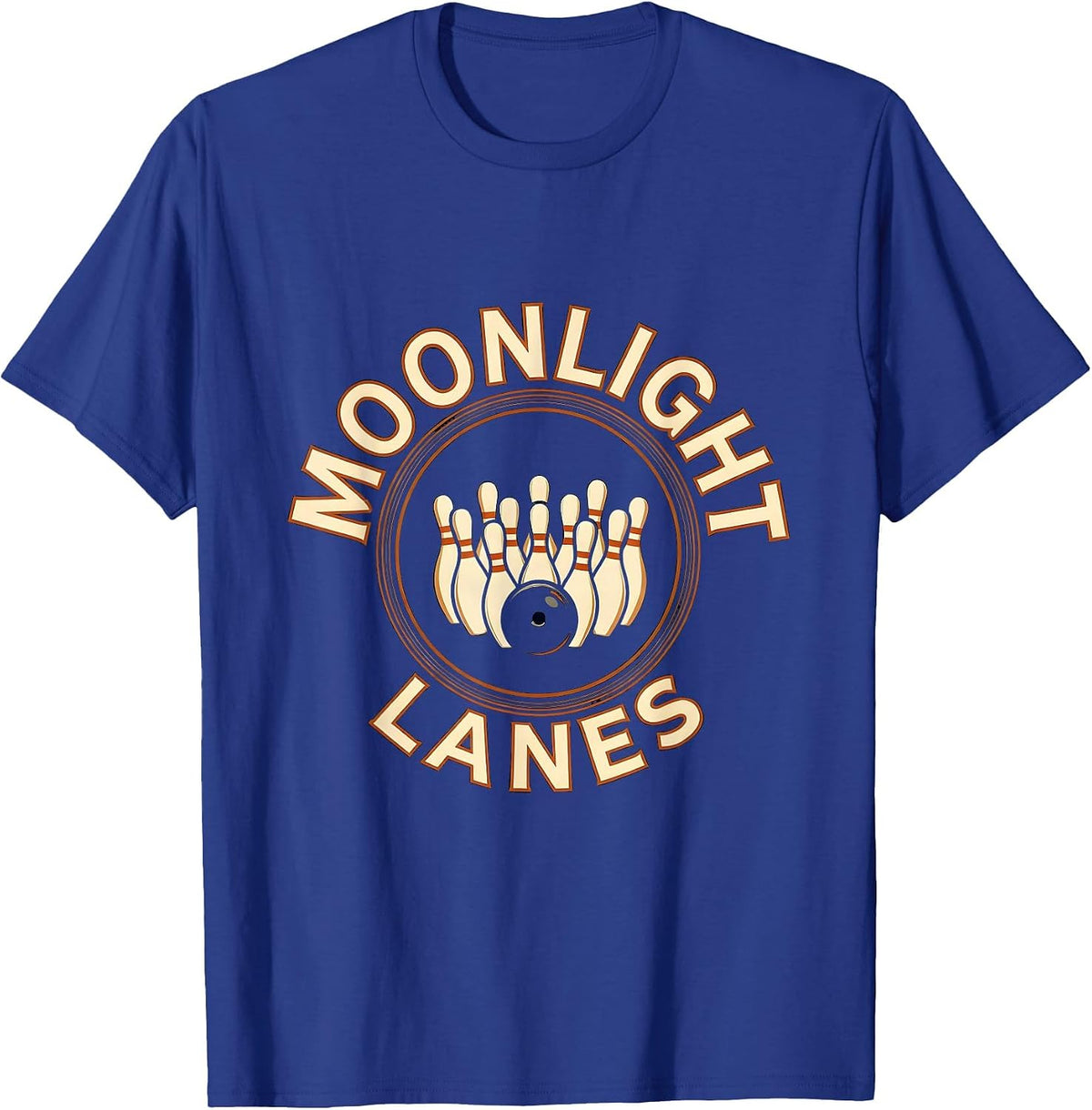 Moonlight Lanes Vintage Retro Bowling Enthusiast Graphic T-Shirt - Royal Blue