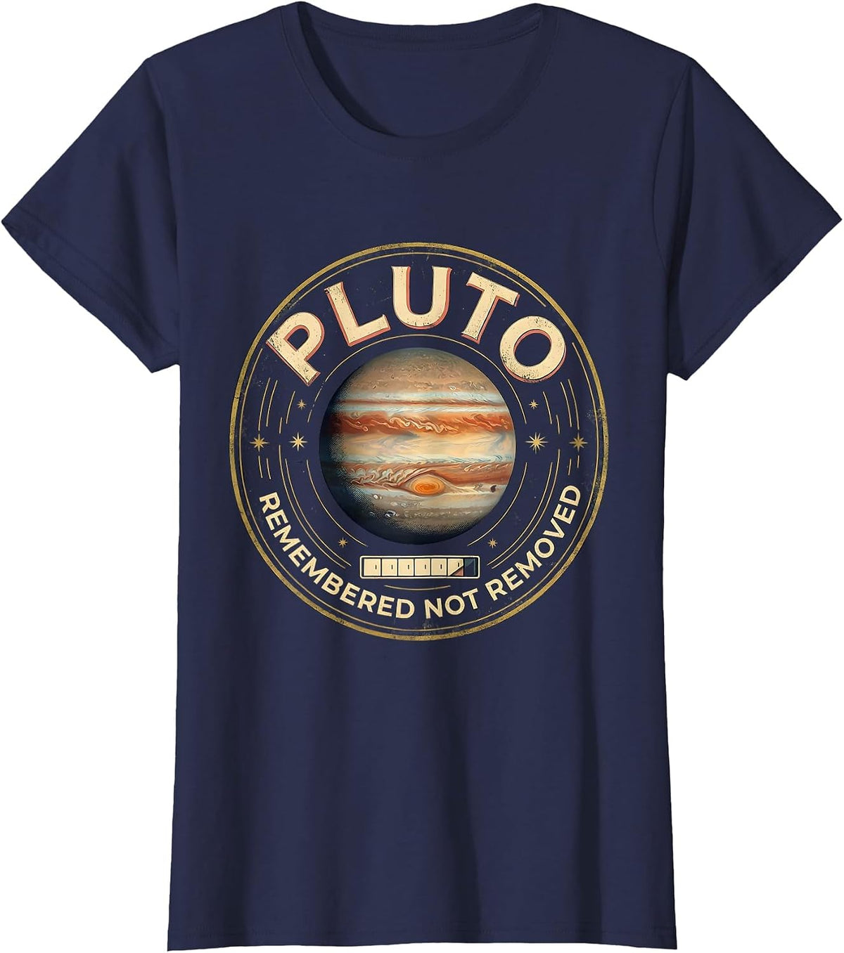 Women's Pluto, Remembered, Not Removed Vintage Funny Astronomy T-Shirt - Navy Blue