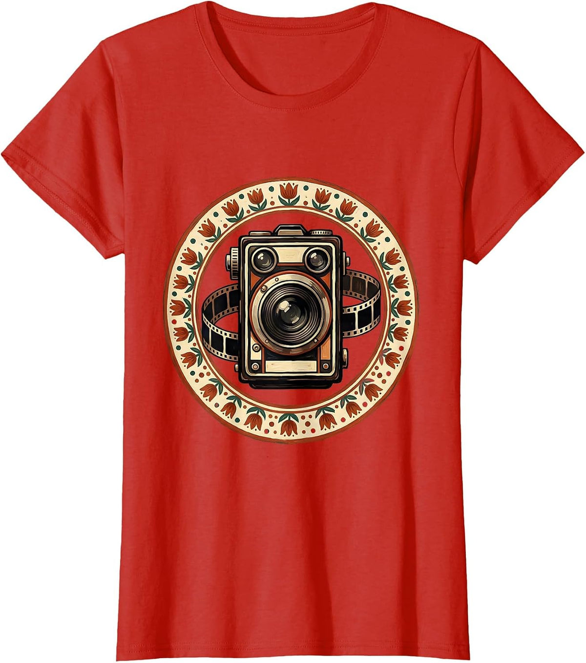 Vintage Camera Film Strip Retro Photography Graphic T-Shirt - Red
