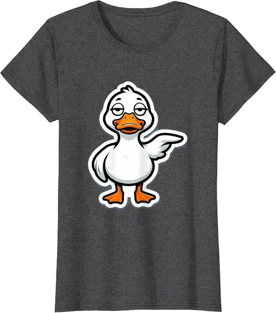 Women's Duck Face Sticker Casual Humor Novelty T-Shirt - Dark Heather Grey