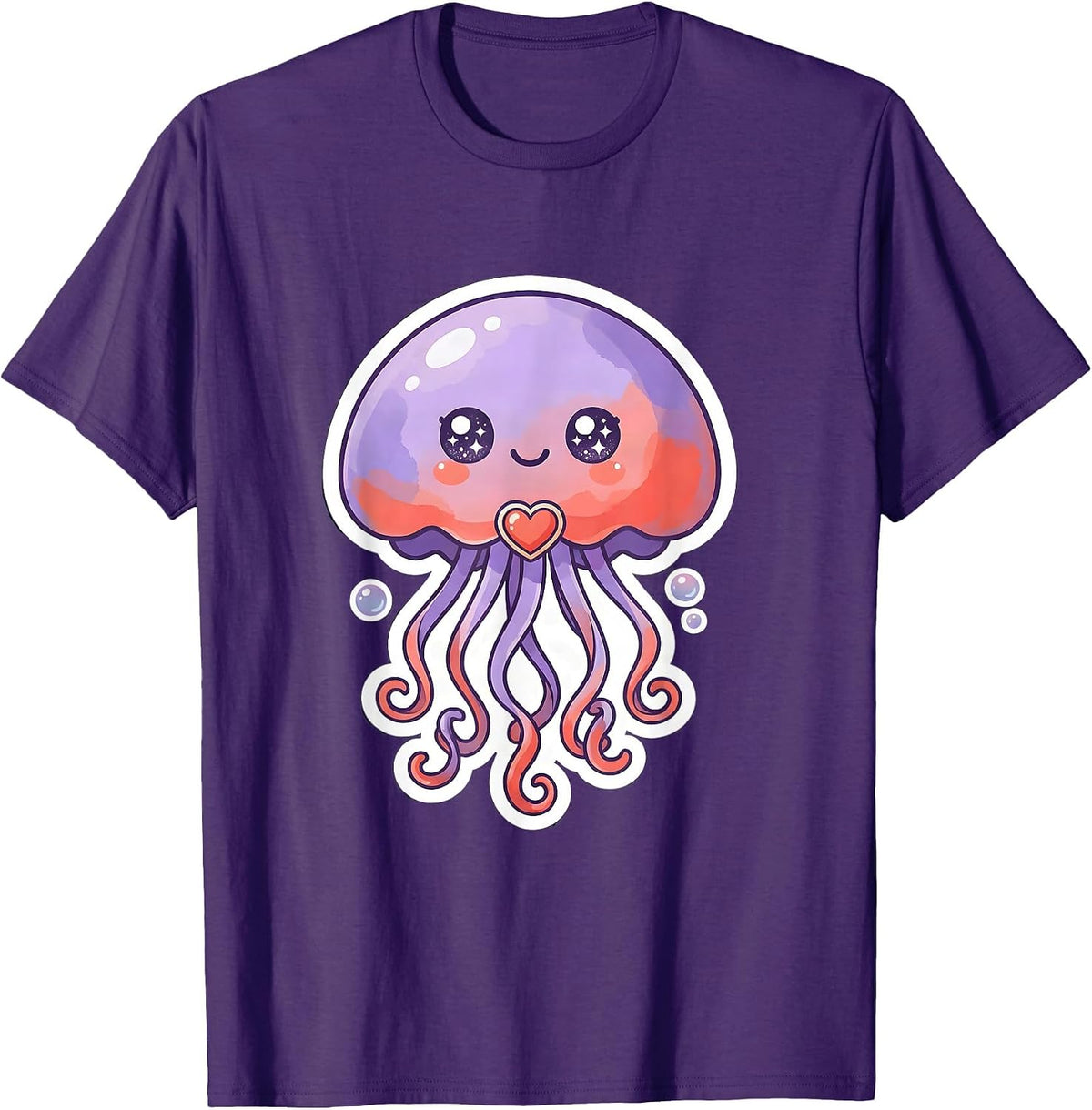 Cute Kawaii Jellyfish Character Whimsical Sea Creature Fun T-Shirt - Purple