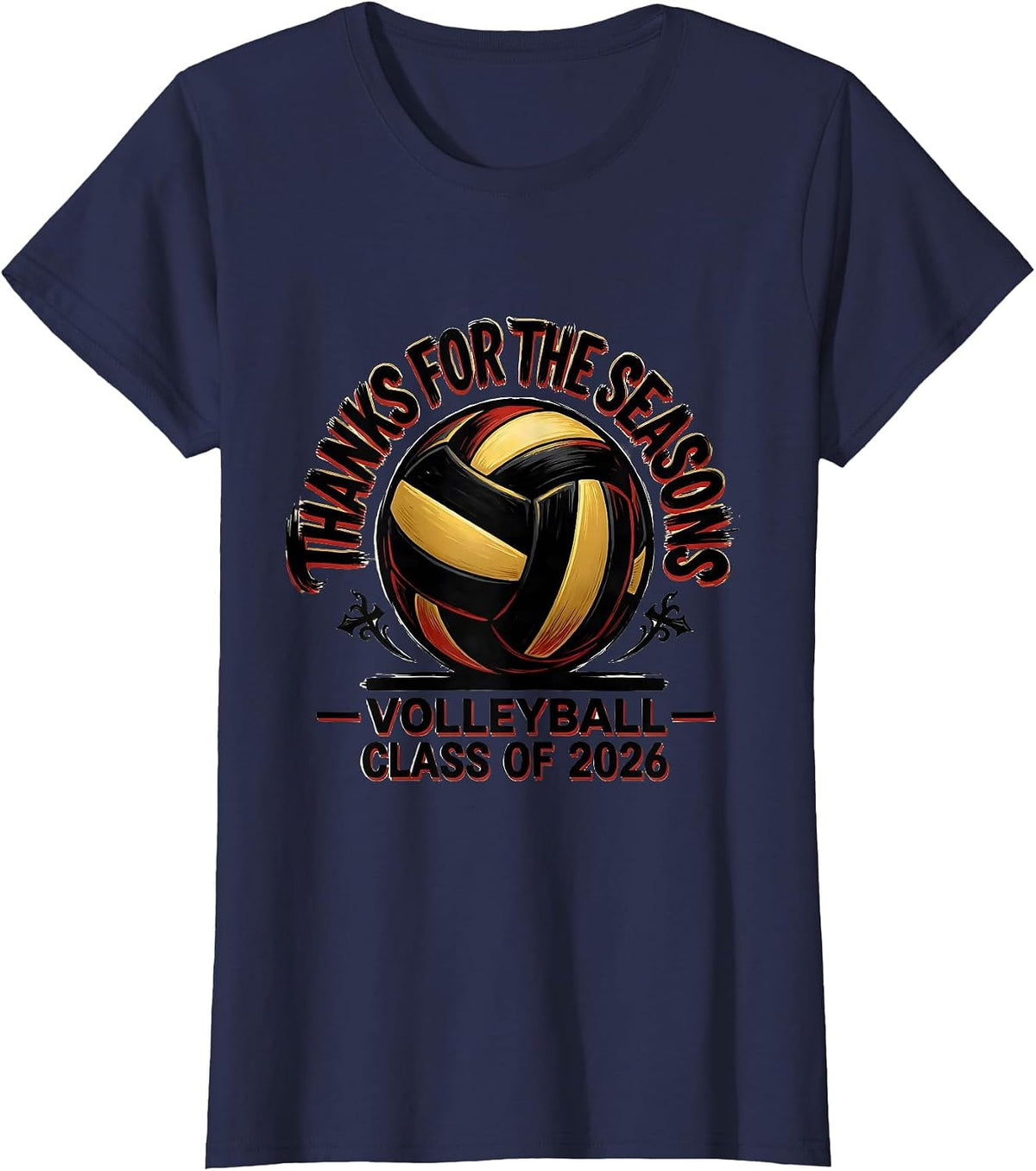 Women's Thanks For The Seasons Volleyball Senior Night 2026 T-Shirt - Navy Blue