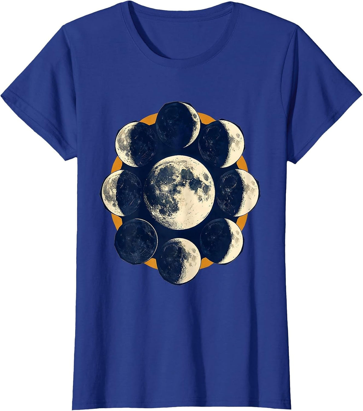 Women's Lunar Phase Cycle Astronomy Linocut Science Lover T-Shirt - Royal Blue