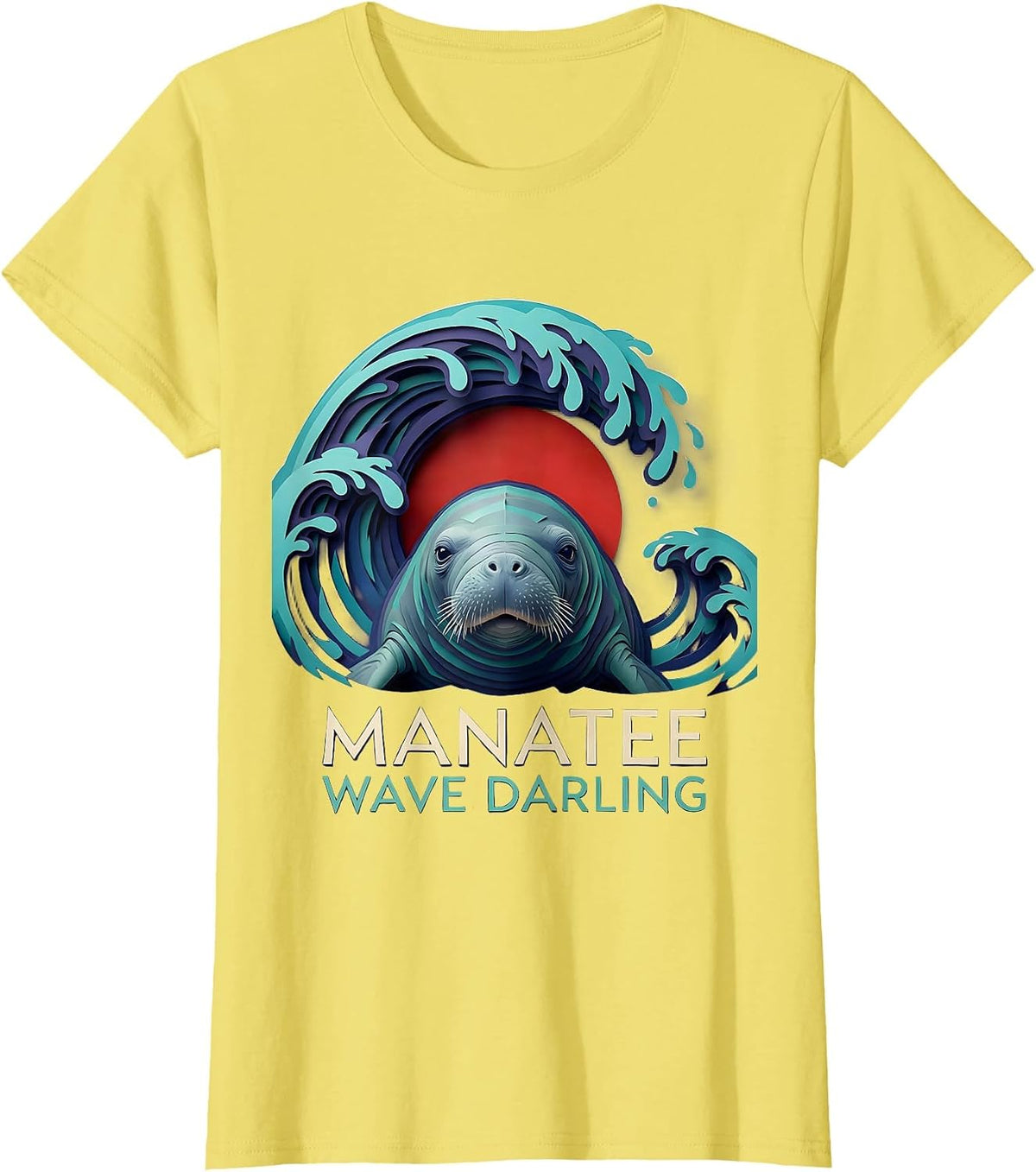 Manatee Wave Darling Paper Cutout Funny Animal Lover Gift T-Shirt - Lemon Yellow