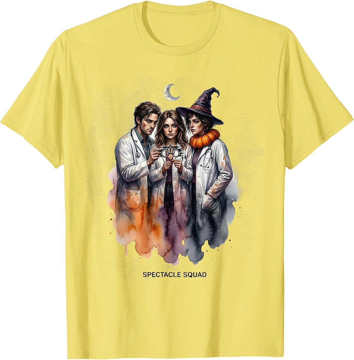 Men's Spectacle Squad Watercolor Halloween Optometrist Eye Doctor T-Shirt - Lemon Yellow