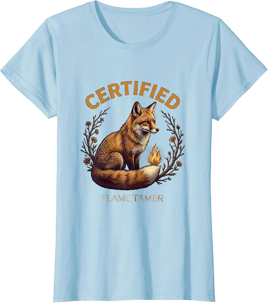 Women's Certified Flame Tamer Firefighter Graphic Design T-Shirt - Baby Blue