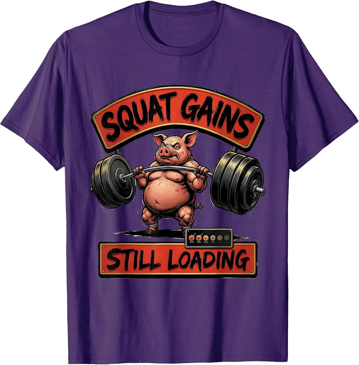 Squat Gains Still Loading Funny Animal Weightlifting Gym T-Shirt - Purple