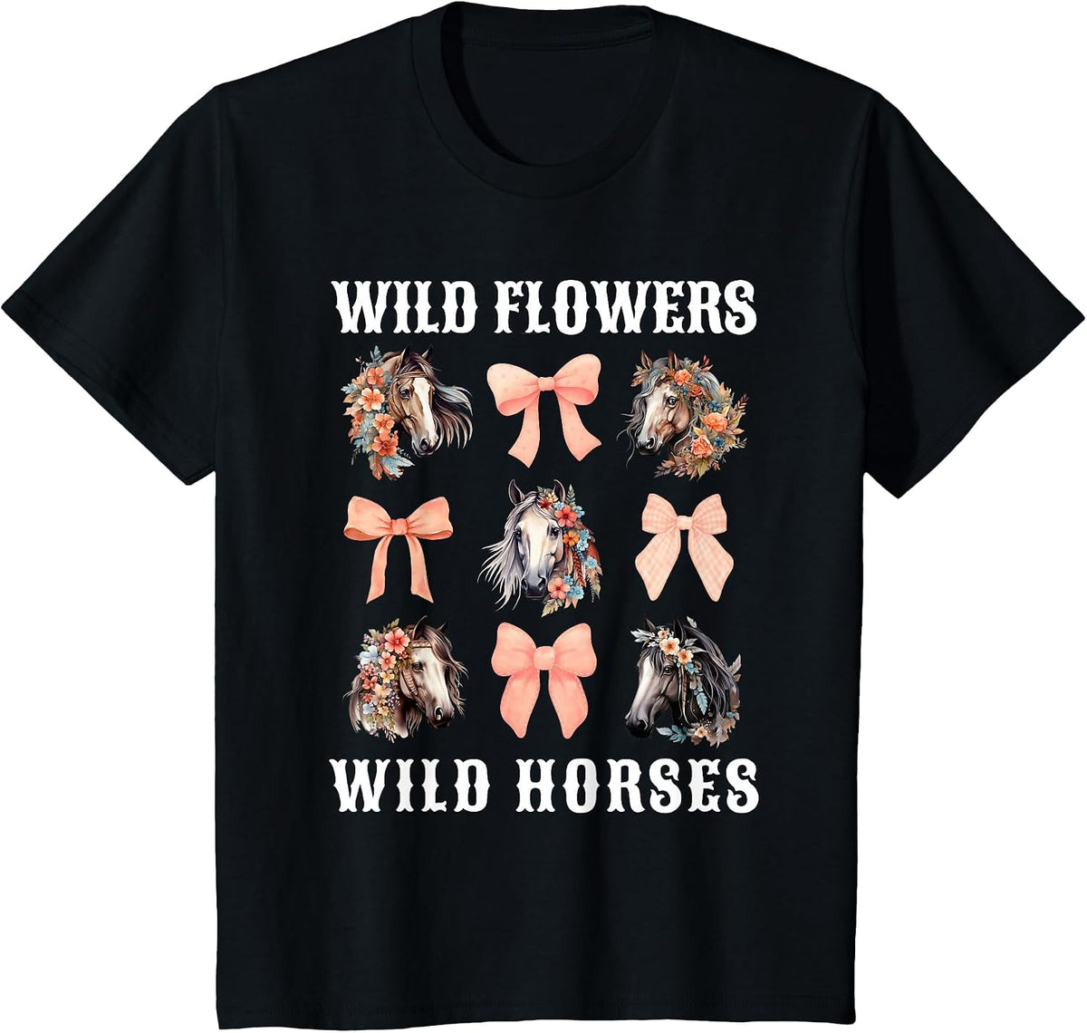 Coquette Horse Riding Horses Flower Horse Lover T-Shirt - Black