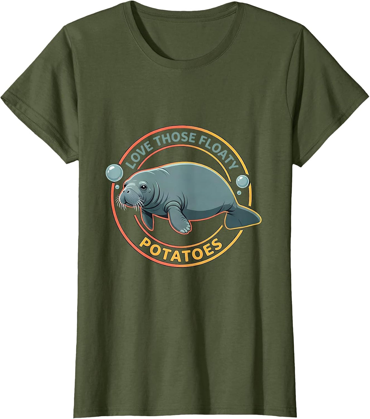 Women's Love Those Floaty Potatoes Funny Manatee Sea Cow Gift T-Shirt - Olive Green