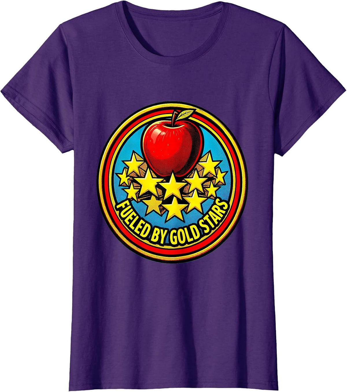 Women's Fueled by Gold Stars Third Grade Teacher Design T-Shirt - Purple