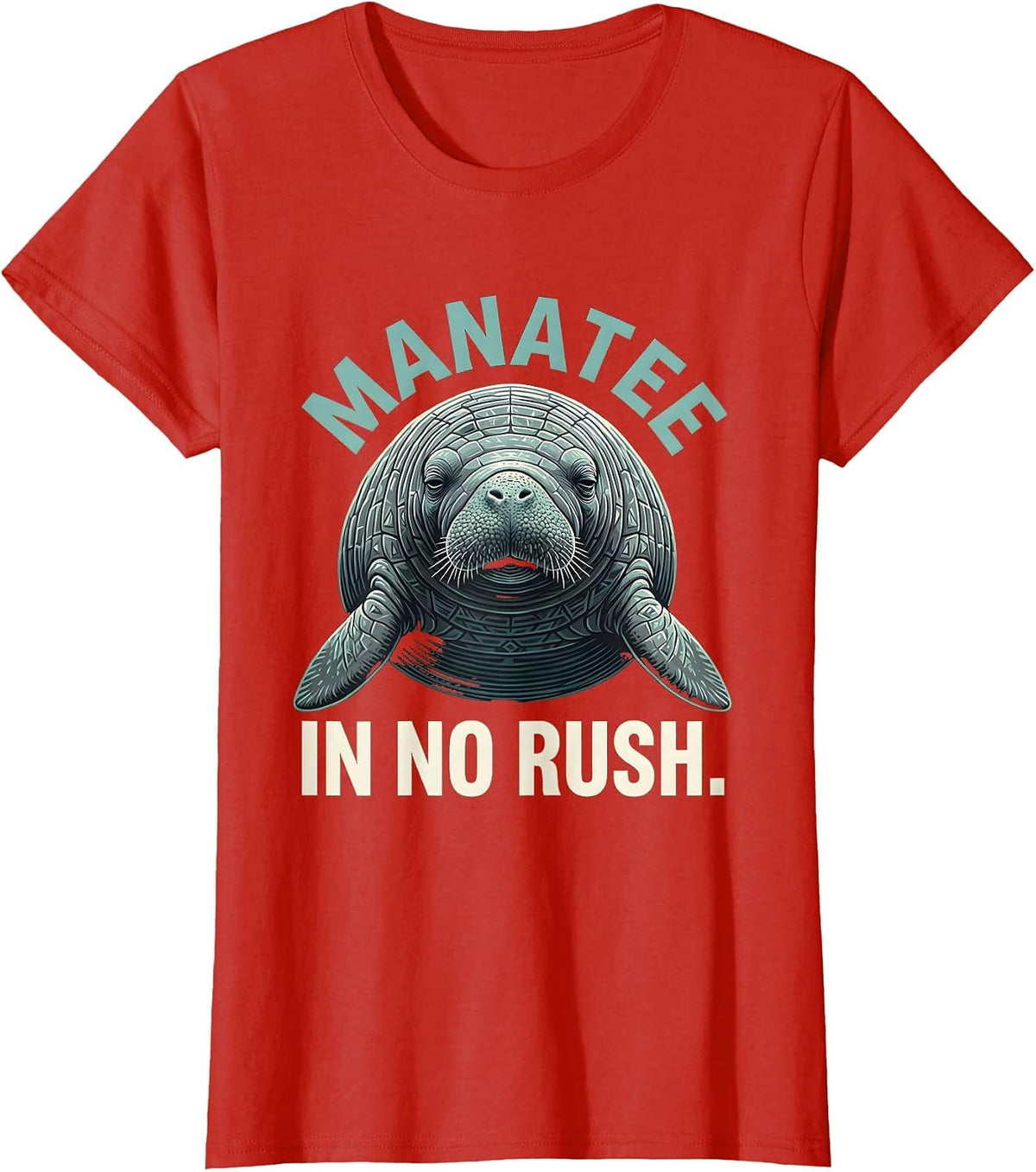 Women's Manatee In No Rush Custom Animal Portrait Art Wildlife T-Shirt - Red
