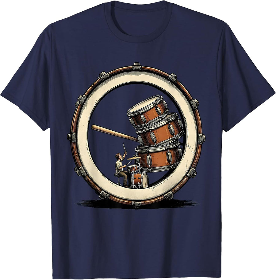 Tiny Drummer Vintage Humor Drumline Percussionist T-Shirt - Navy Blue