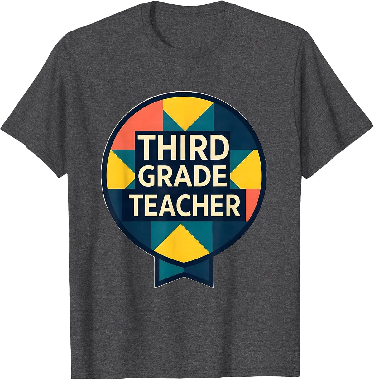 Third Grade Teacher Quilt Block Patchwork Back To School T-Shirt - Dark Heather Grey