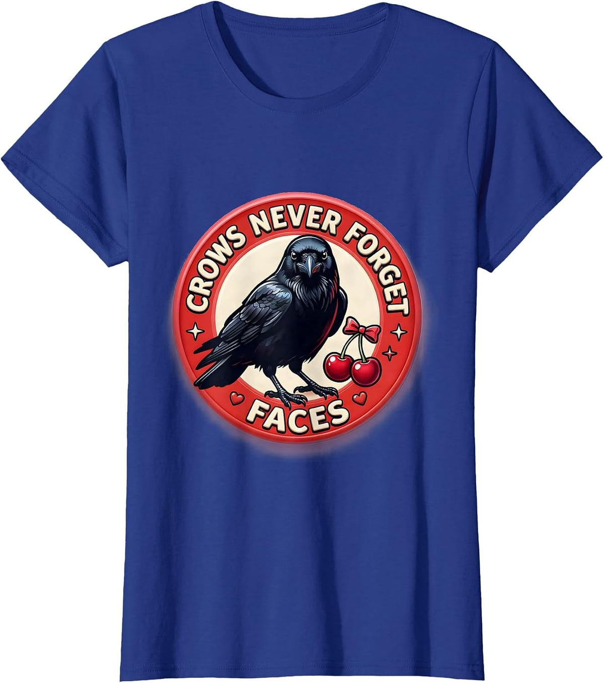 Women's Crows Never Forget Faces Crow Design T-Shirt - Royal Blue