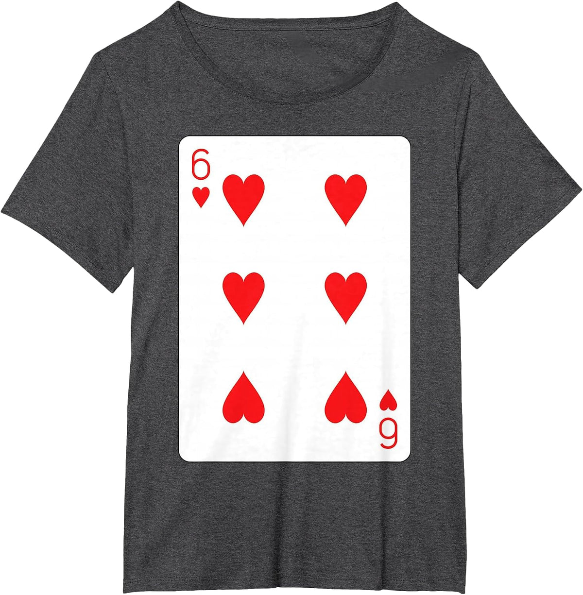 Six of Hearts Playing Card T-Shirt - Dark Heather Grey