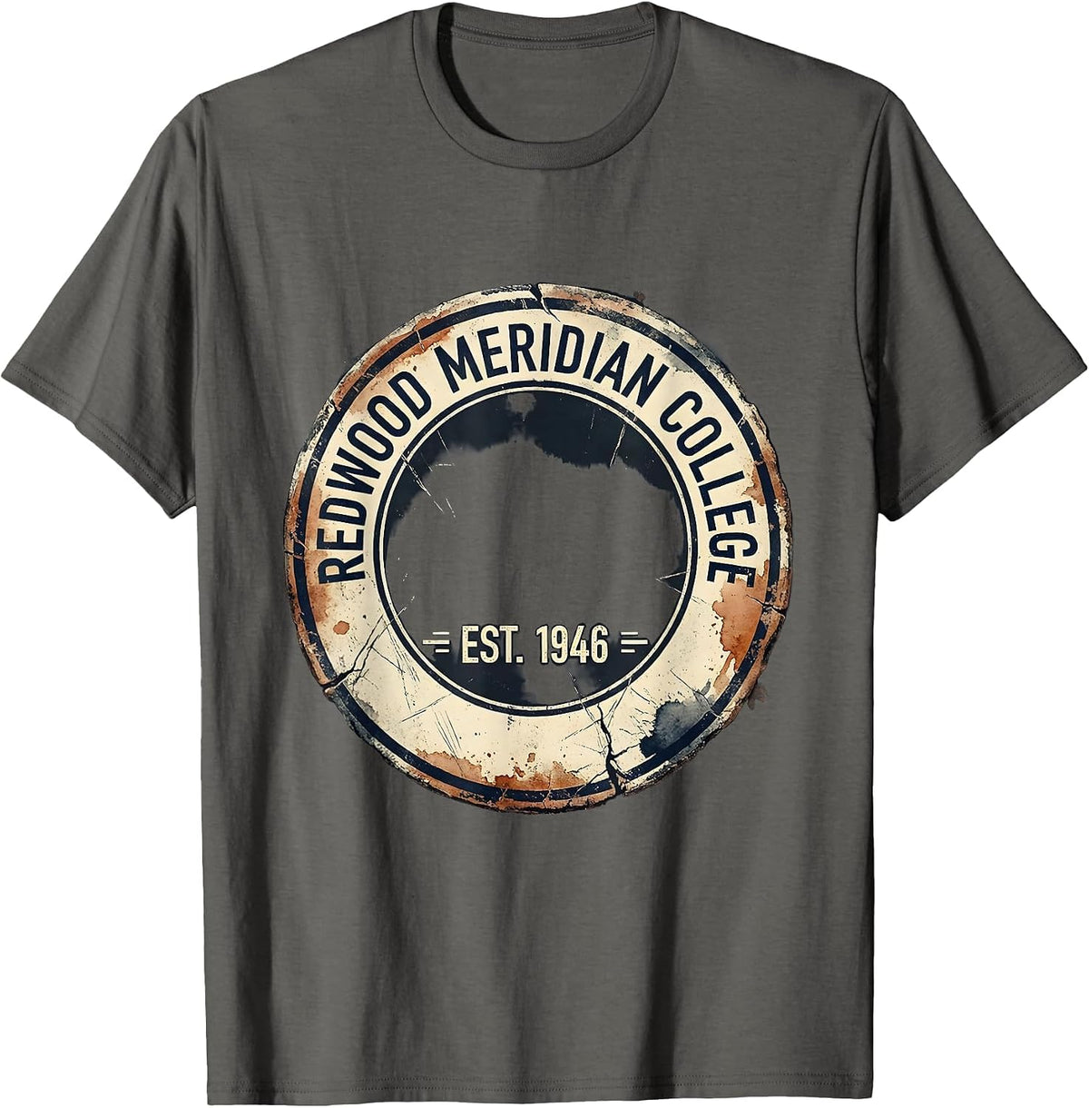 Redwood Meridian College Est 1946 Distressed Arch Retro T-Shirt - Asphalt Grey