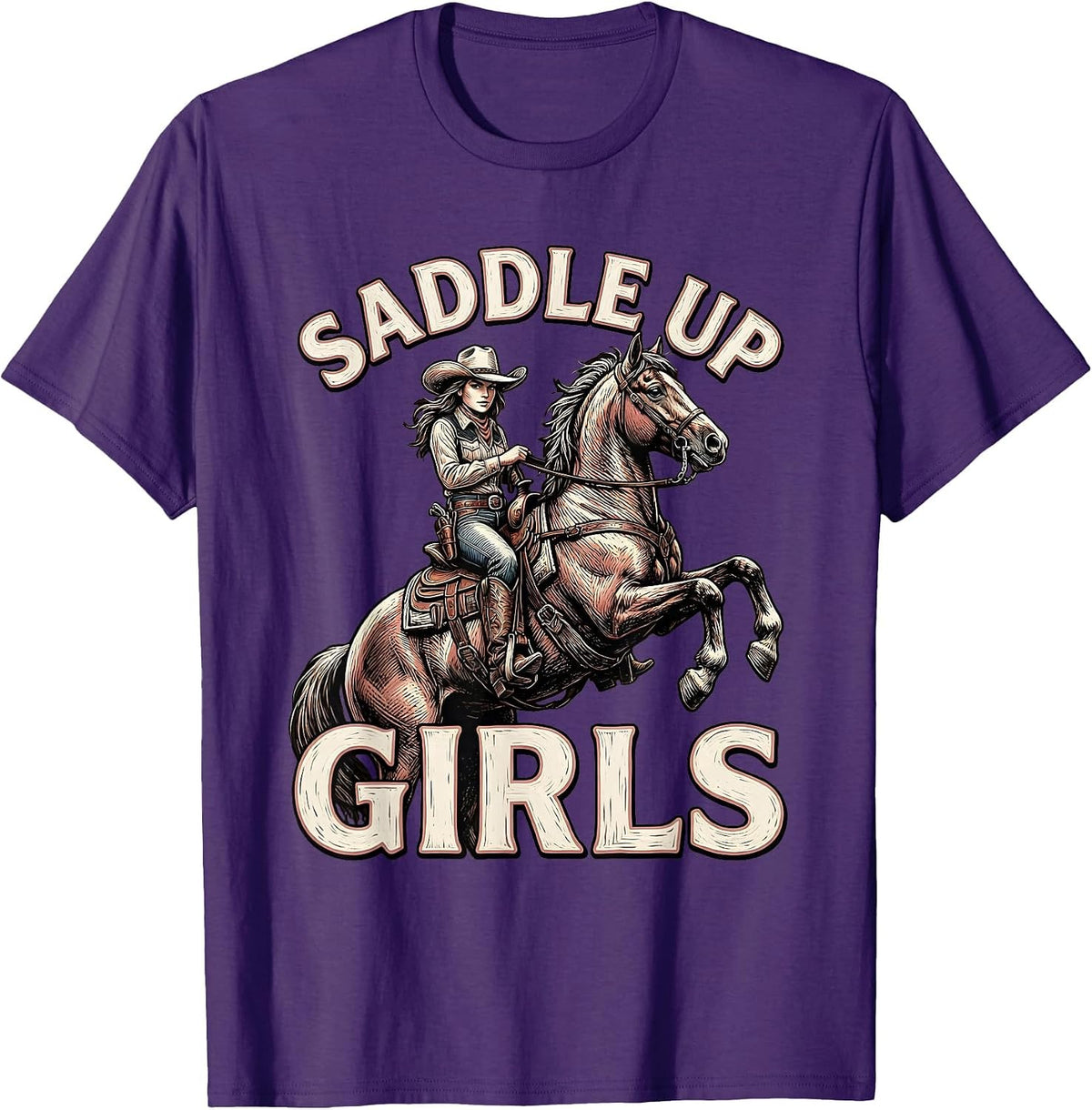 Saddle Up Girls Cowgirl Western Design T-Shirt - Purple