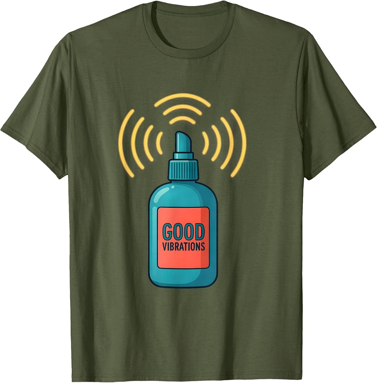 Men's Good Vibrations Flat Vector Ultrasound Tech Sonographer T-Shirt - Olive Green