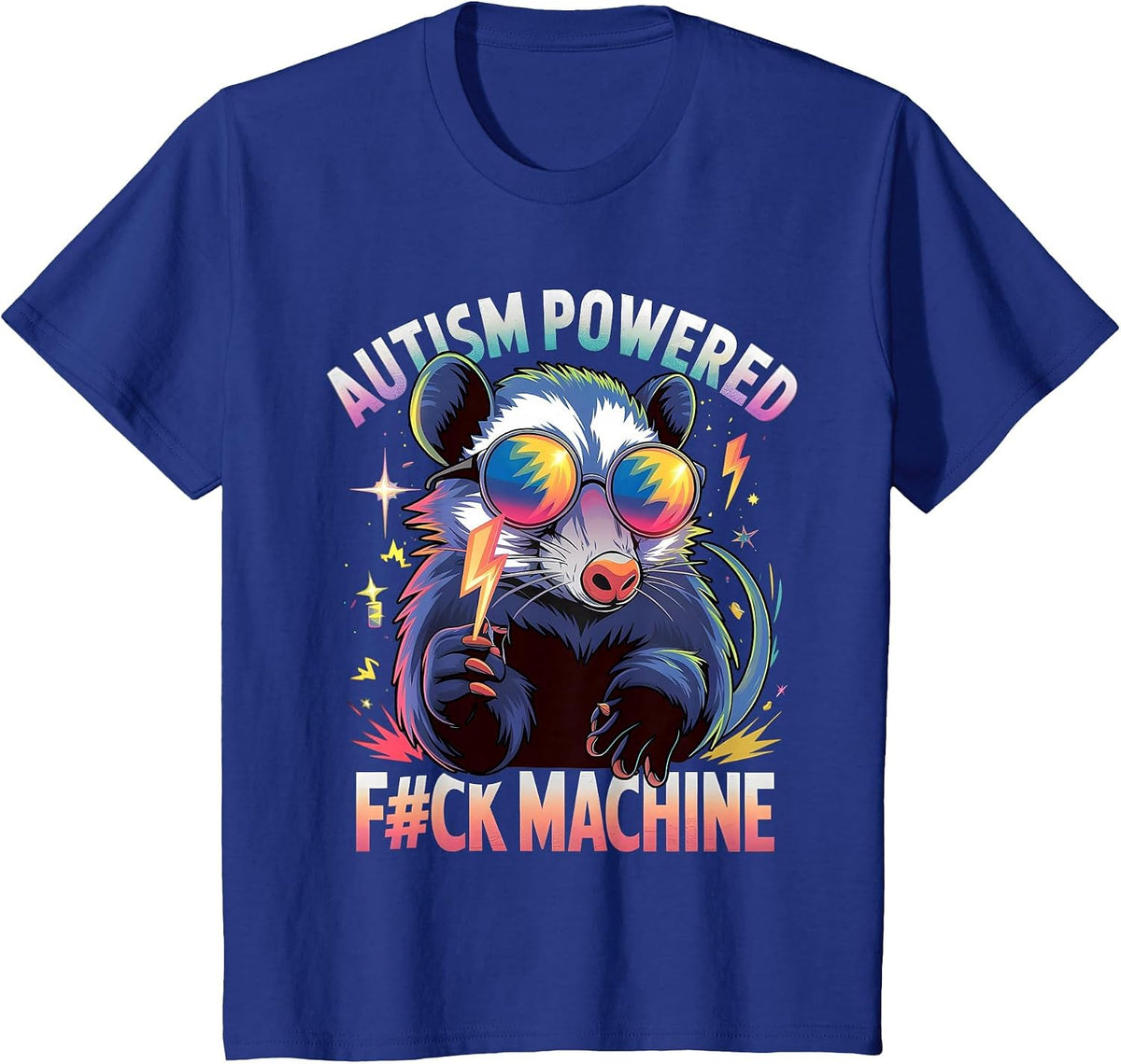 Autism Powered F#ck Machine Funny Meme Opossum Autistic T-Shirt - Royal Blue