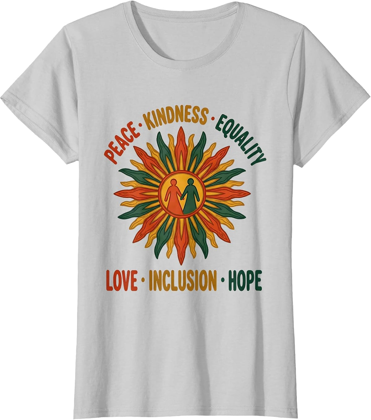 Peace Kindness Equality Love Inclusion Hope Social Justice T-Shirt - Silver Grey