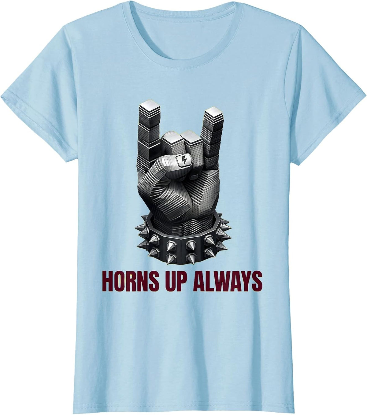 Horns Up Always Heavy Metal Graphic Design T-Shirt - Baby Blue