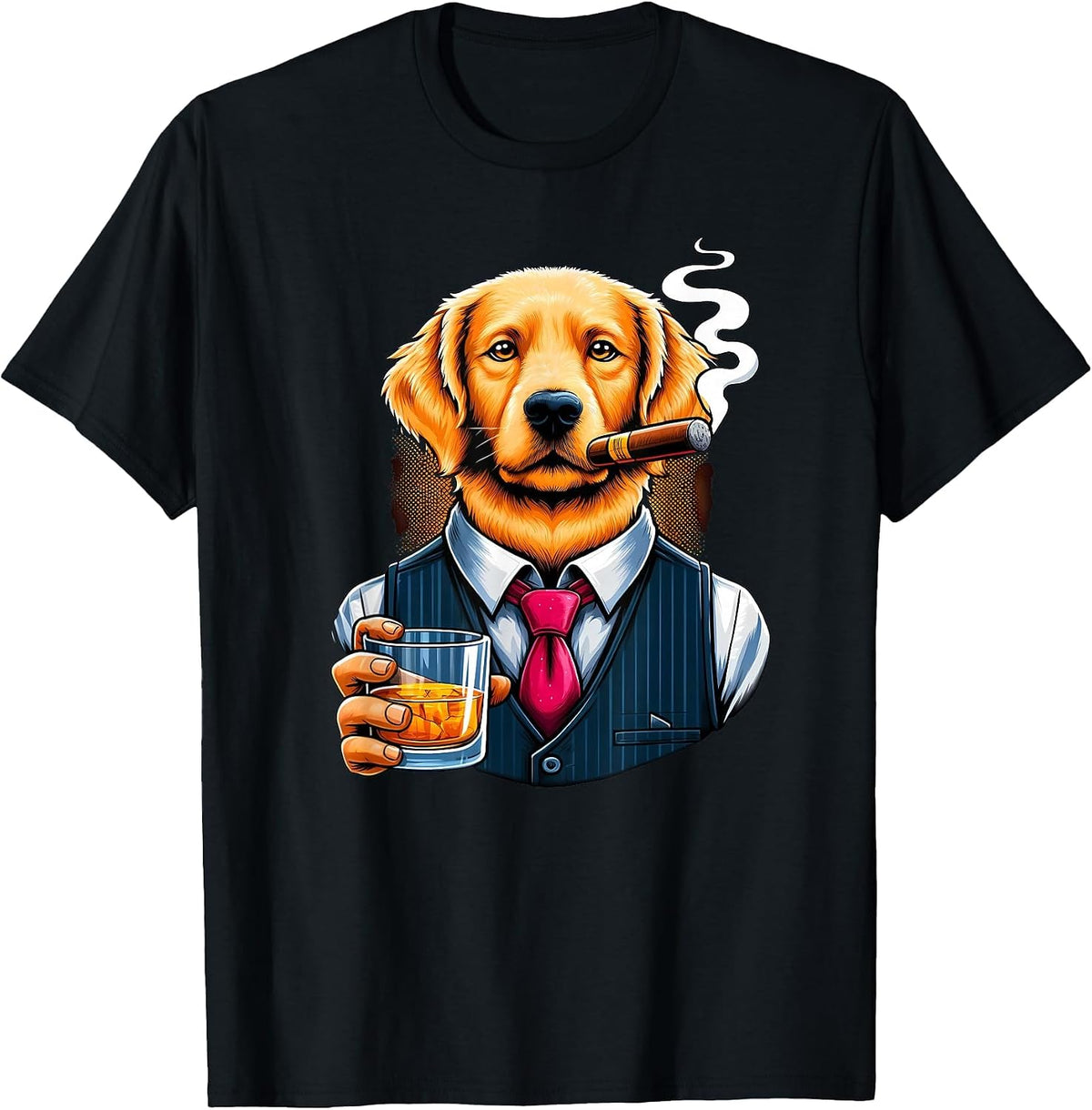 Golden Retriever Dog Cigar and Whiskey T-Shirt - Black
