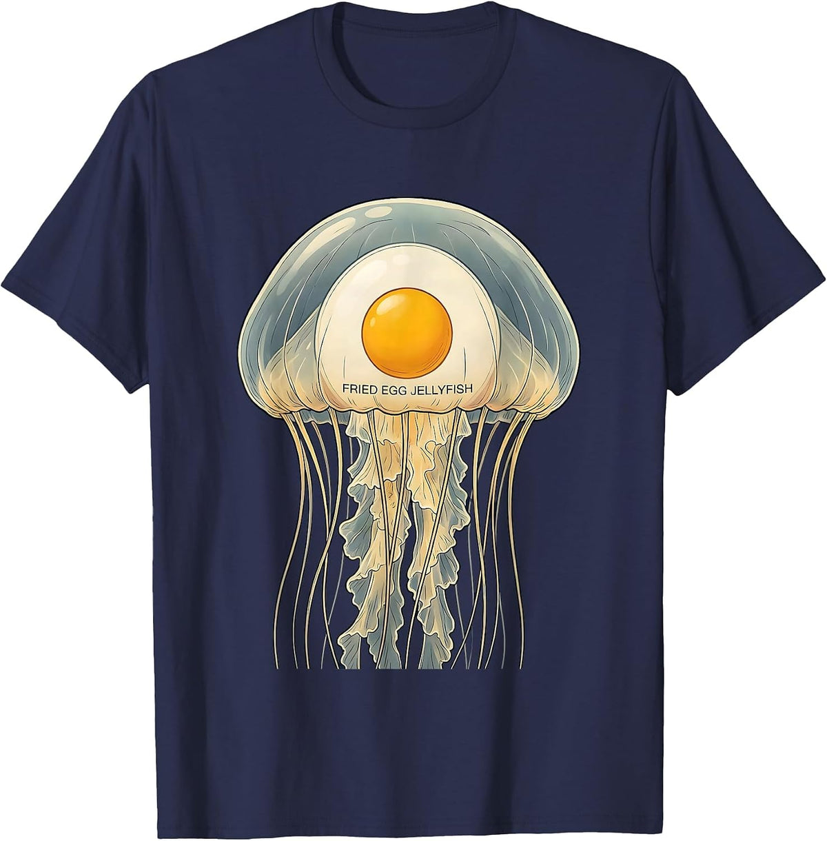 Fried Egg Jellyfish Funny Animal Meme Name Humor T-Shirt - Navy Blue