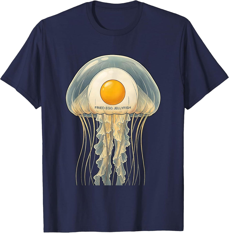Fried Egg Jellyfish Funny Animal Meme Name Humor T-Shirt - Navy Blue