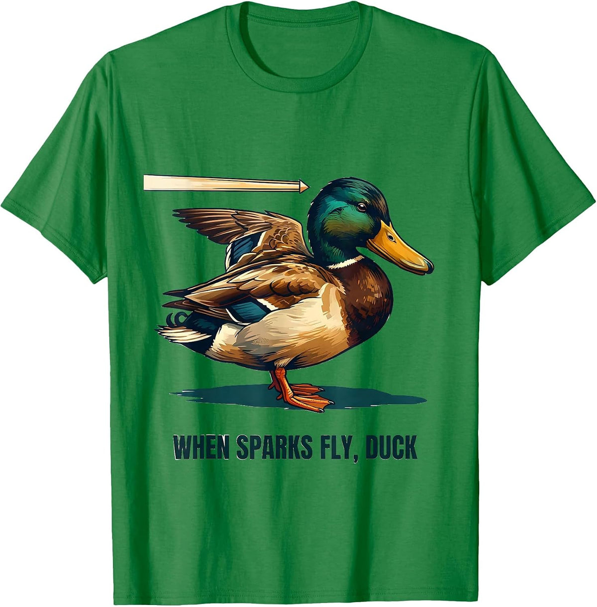 Men's When Sparks Fly Duck Funny Novelty Gift for Duck Lovers T-Shirt - Kelly Green