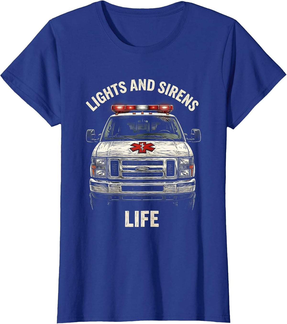 Women's Lights and Sirens Life EMT Graphic Design T-Shirt - Royal Blue