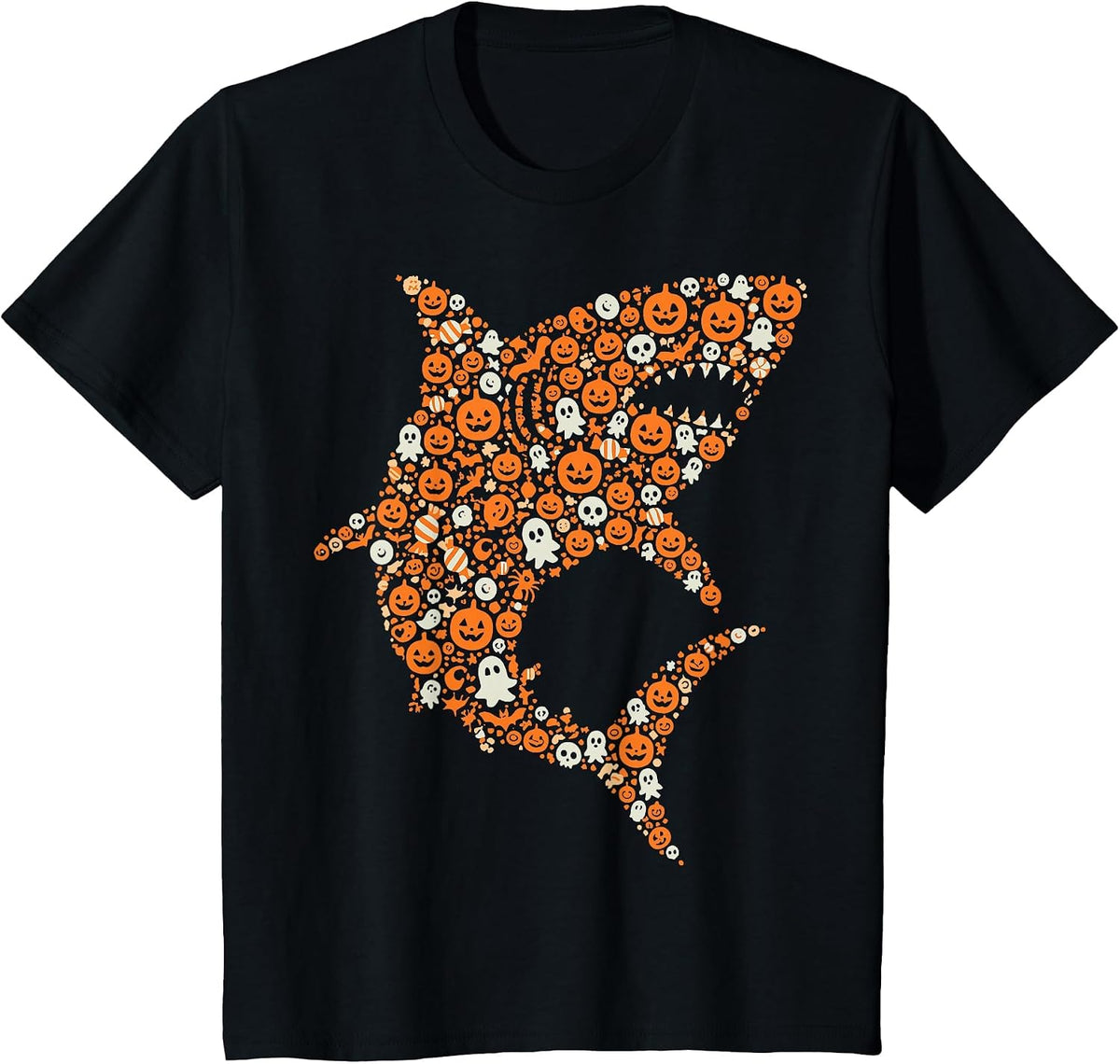 Halloween Sharks Lover Pumpkin Ghost Shark T-Shirt - Black