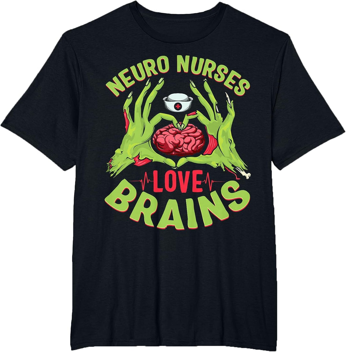 Neurology Nursing RN Halloween Neuro Nurses Love Brains T-Shirt - Black