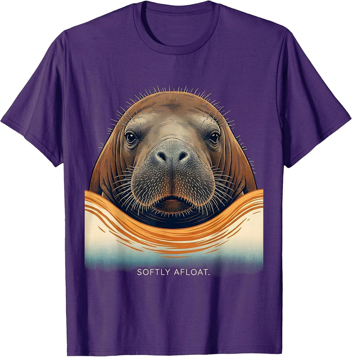 Men's Softly Afloat Ukiyo-e Manatee Lover Floaty Potato Humor T-Shirt - Purple