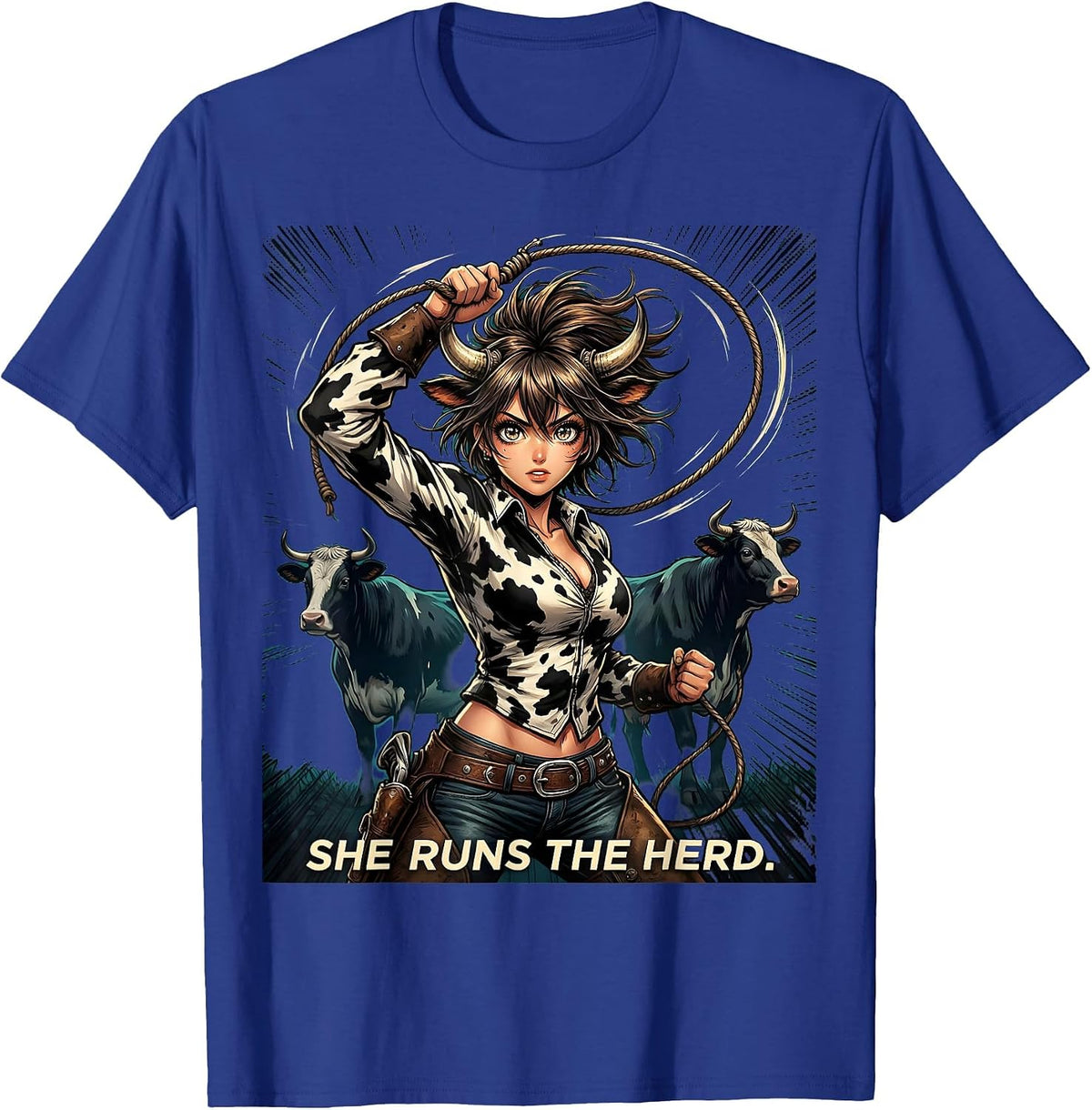Men's She Runs The Herd Cow Lover Design T-Shirt - Royal Blue