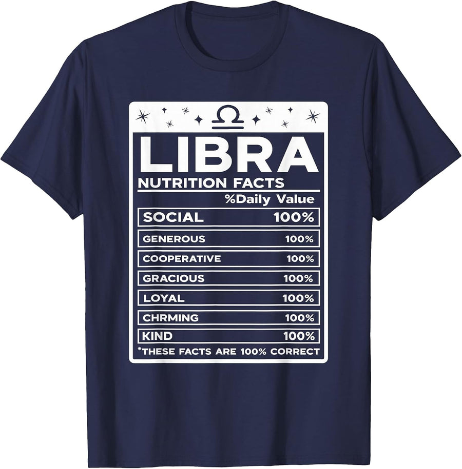 Libra Nutritional Style Zodiac Design, Libra T-Shirt - Navy Blue