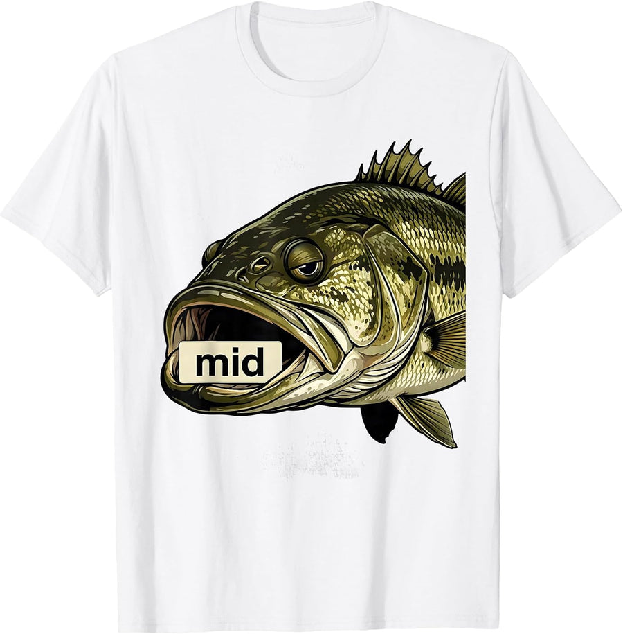 Men's mid Minimalist Largemouth Bass Fishing Humor Dad Gift T-Shirt - White
