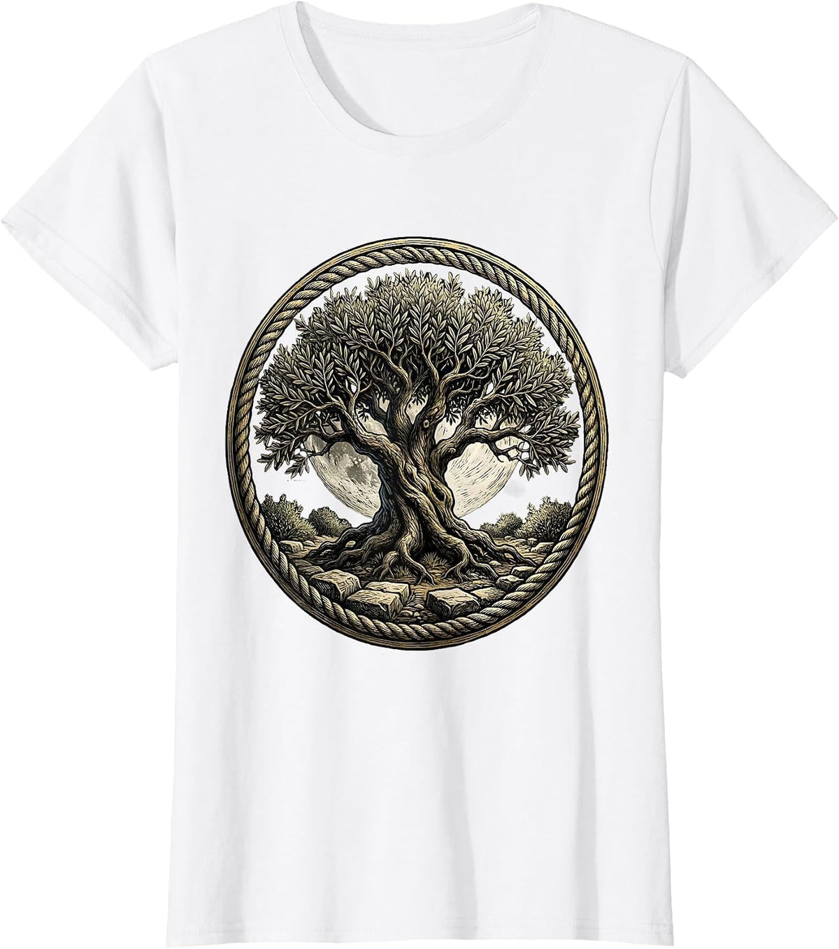 Olive Tree Moonlit Gethsemane Garden Jesus Art T-Shirt - White