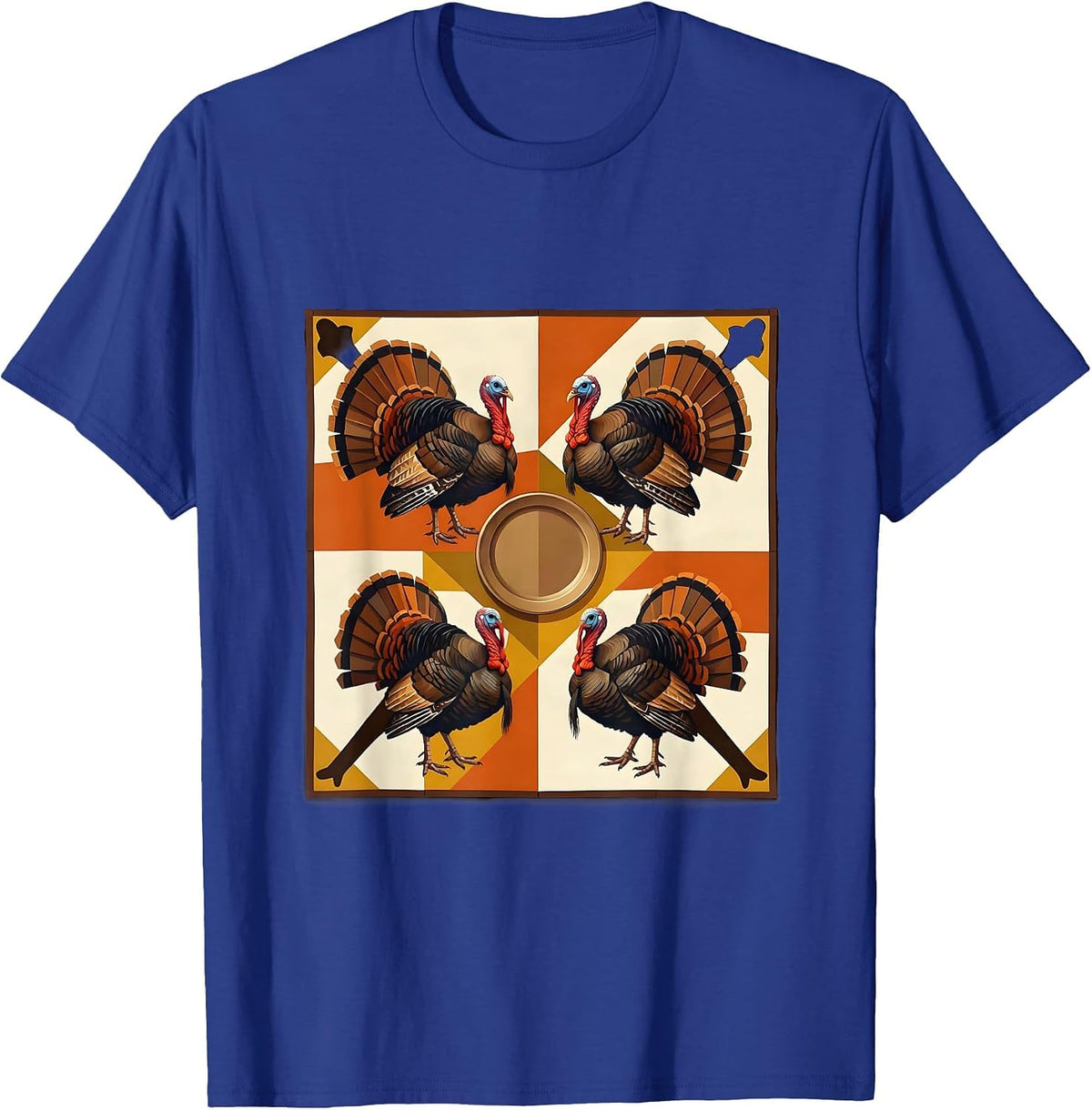 Quilted Turkey Crew Thanksgiving Family Matching T-Shirt - Royal Blue