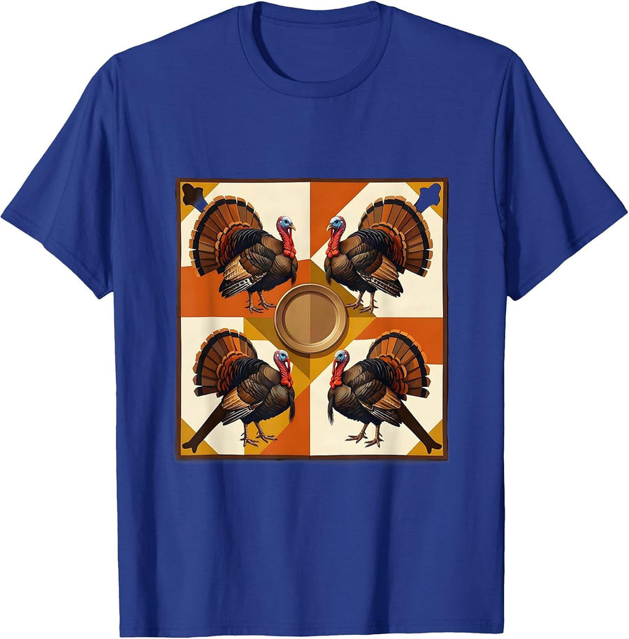 Quilted Turkey Crew Thanksgiving Family Matching T-Shirt - Royal Blue
