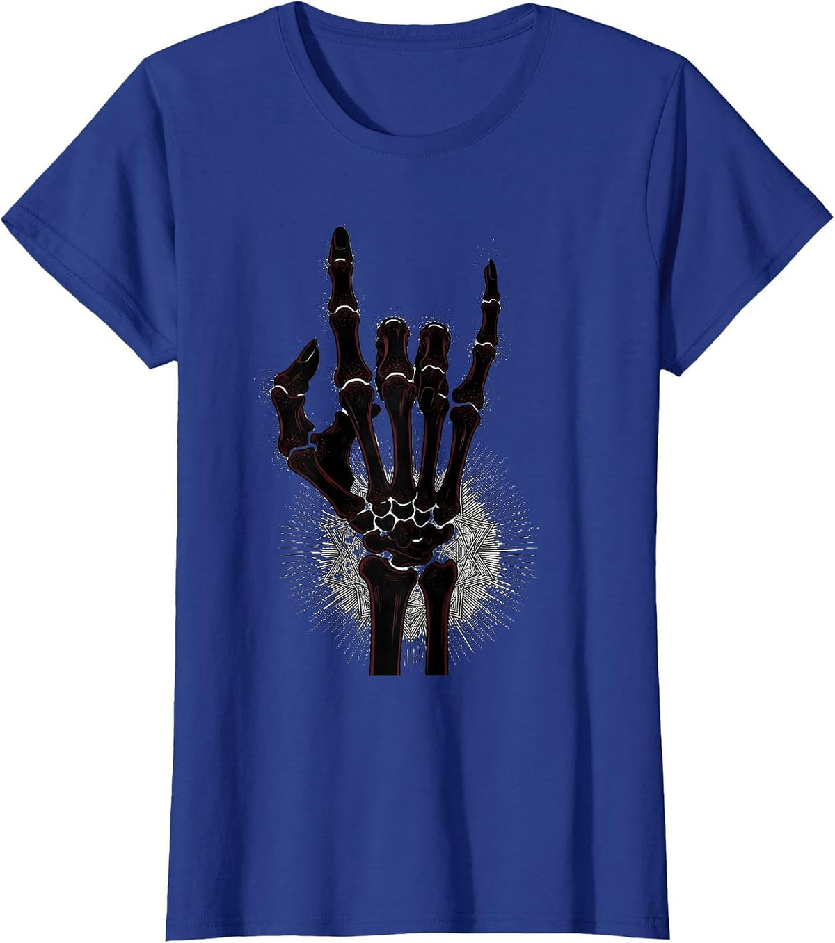 Women's Skeleton Hand Rock and Roll Radiology Sign T-Shirt - Royal Blue