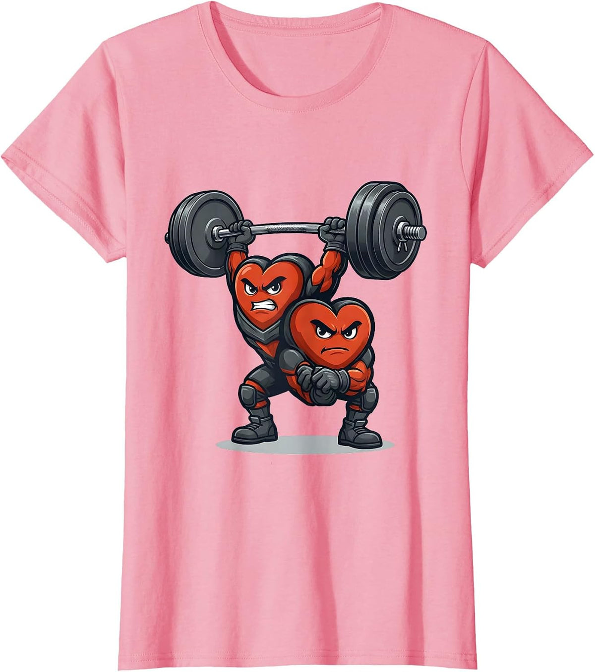 Women's Heart Mascot Gym Humor Valentine's Day Weightlifting T-Shirt - Pink