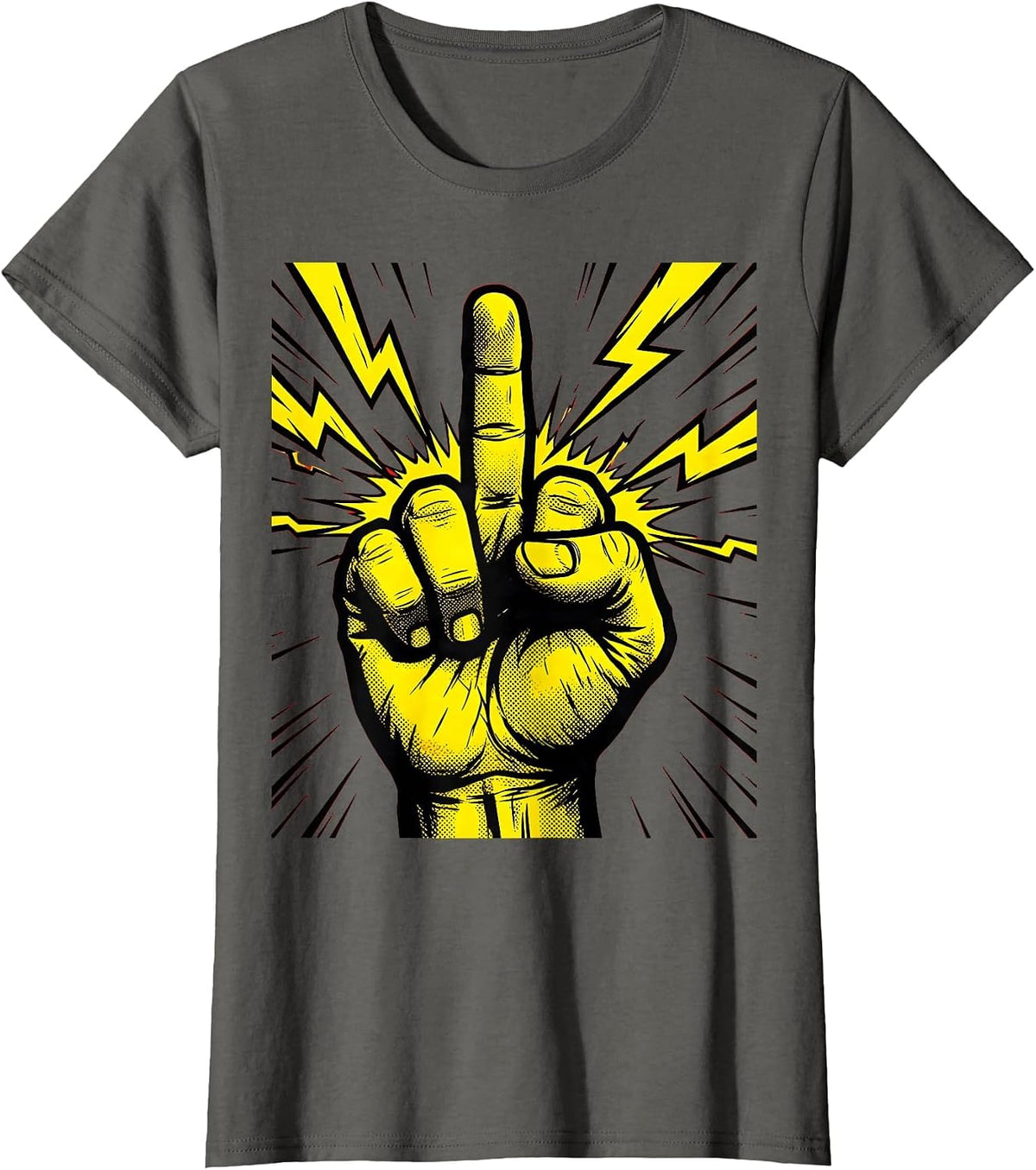 Women's Middle Finger Lightning Bolt Graphic Design T-Shirt - Asphalt Grey