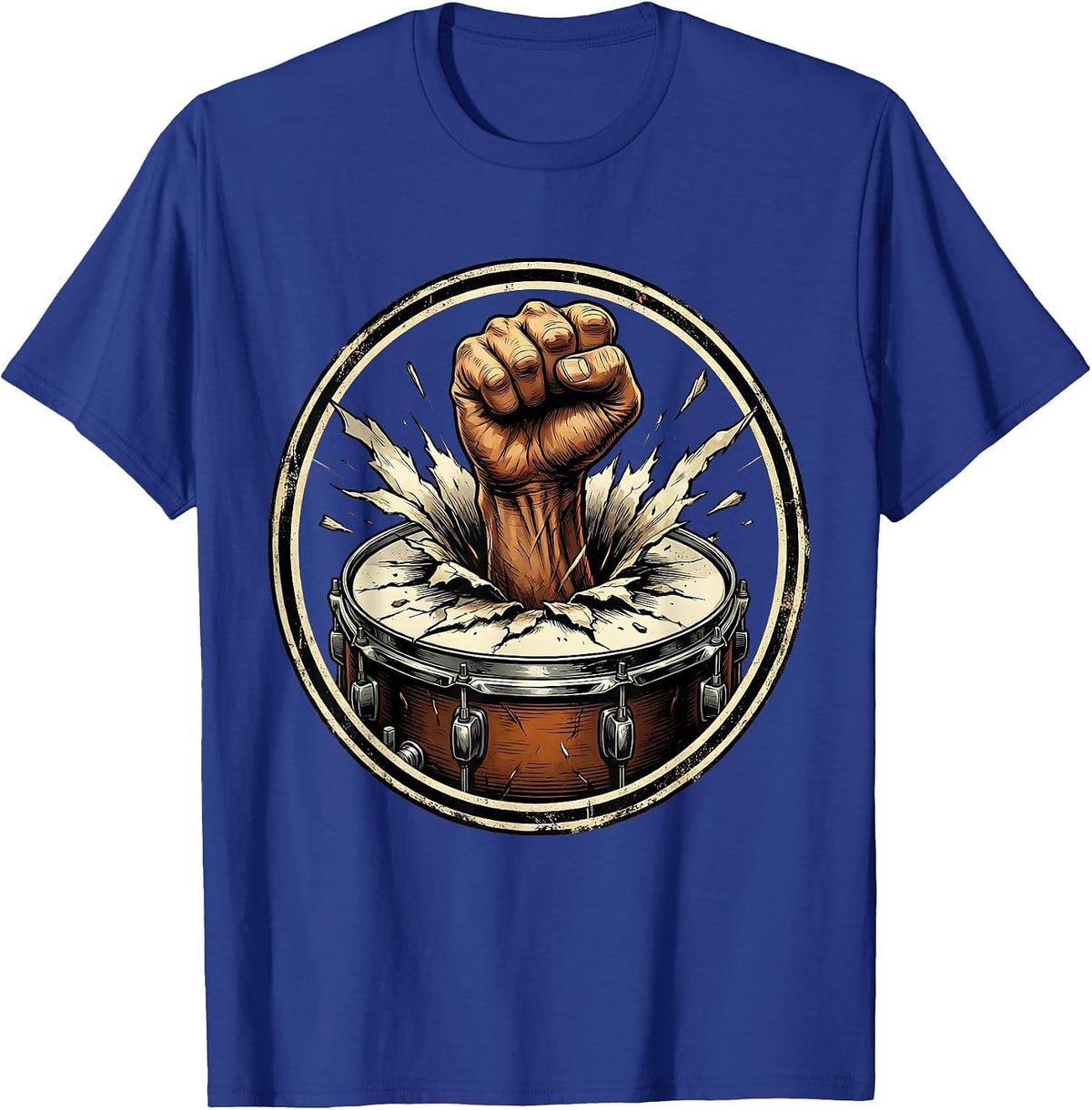 Fist Through Bass Drum Rock Band Graphic T-Shirt - Royal Blue