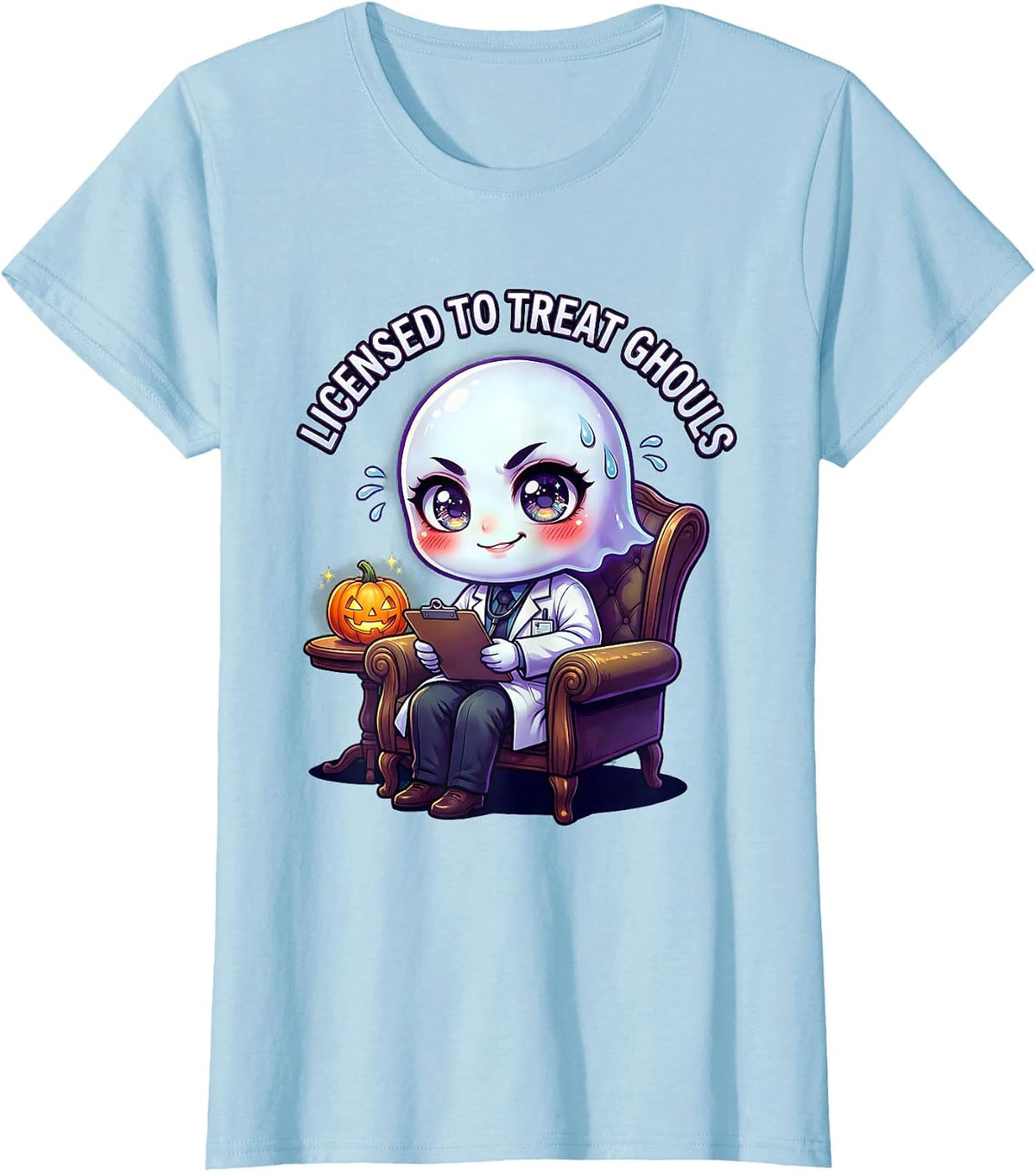 Women's Boo Crew Therapist Halloween Design T-Shirt - Baby Blue