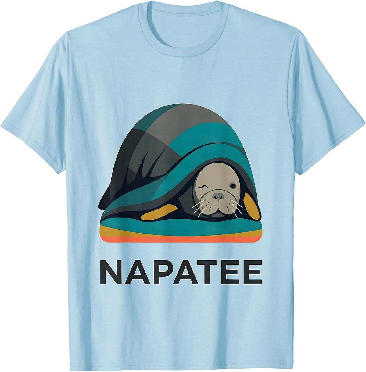 Men's Napatee Midcentury Modern Sleeping Manatee Animal Lover T-Shirt - Baby Blue