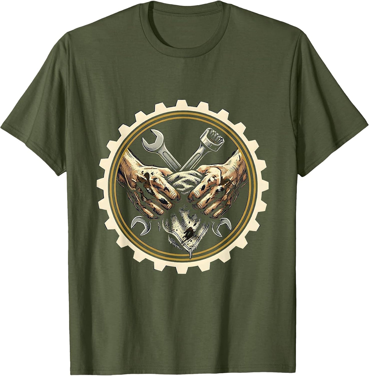 Men's Mechanic Wiping Grease Hands Graphic T-Shirt - Olive Green