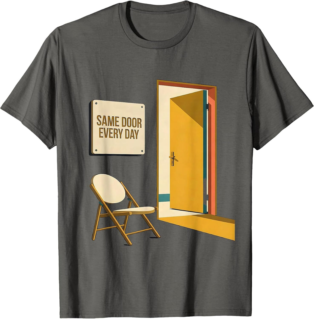 Men's Same Door Every Day Midcentury Modern Social Worker Advocacy T-Shirt - Asphalt Grey
