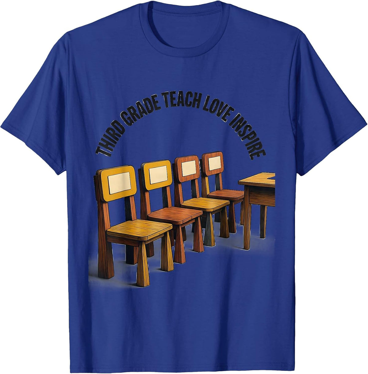 Men's Third Grade Teach Love Inspire Midcentury Modern Teacher T-Shirt - Royal Blue